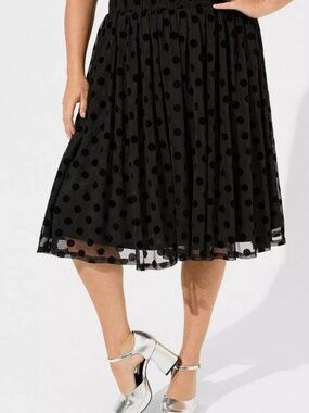 T0RRID Polka Dot Midi Mesh A-Line Skirt